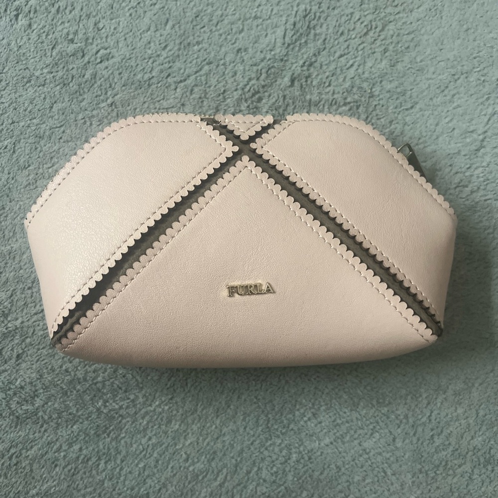 Furla Cream Leather Cosmetic Bag